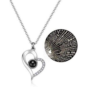 Preserved Rose with I Love You Necklace in 100 Languages, Jewelry Box Set, Real